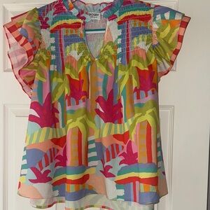 CROSBY by Mollie Burch Red and Pink Ruffled Blouse